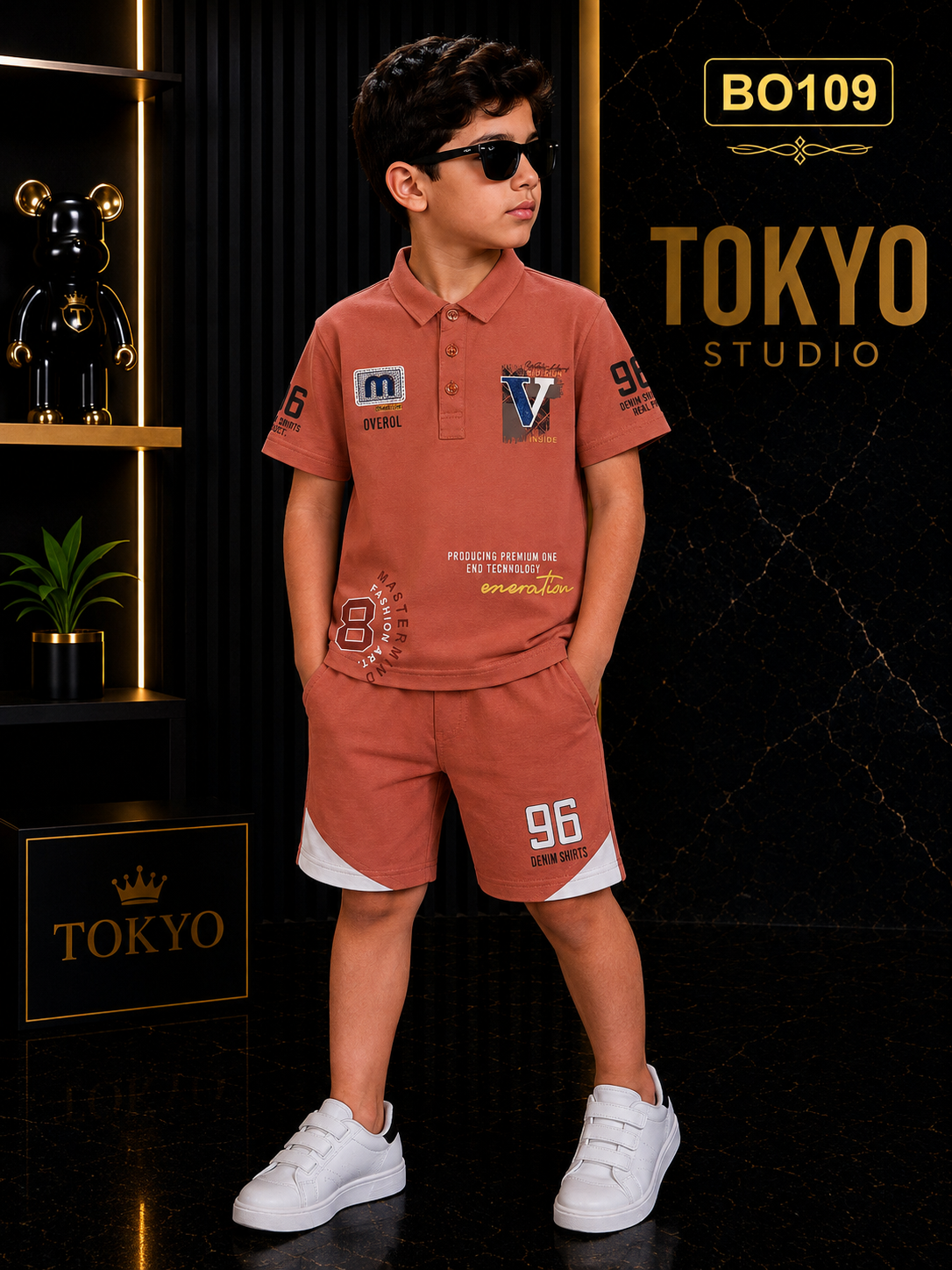 Boys’ Premium Graphic Polo T-Shirt & Shorts Set – BO109