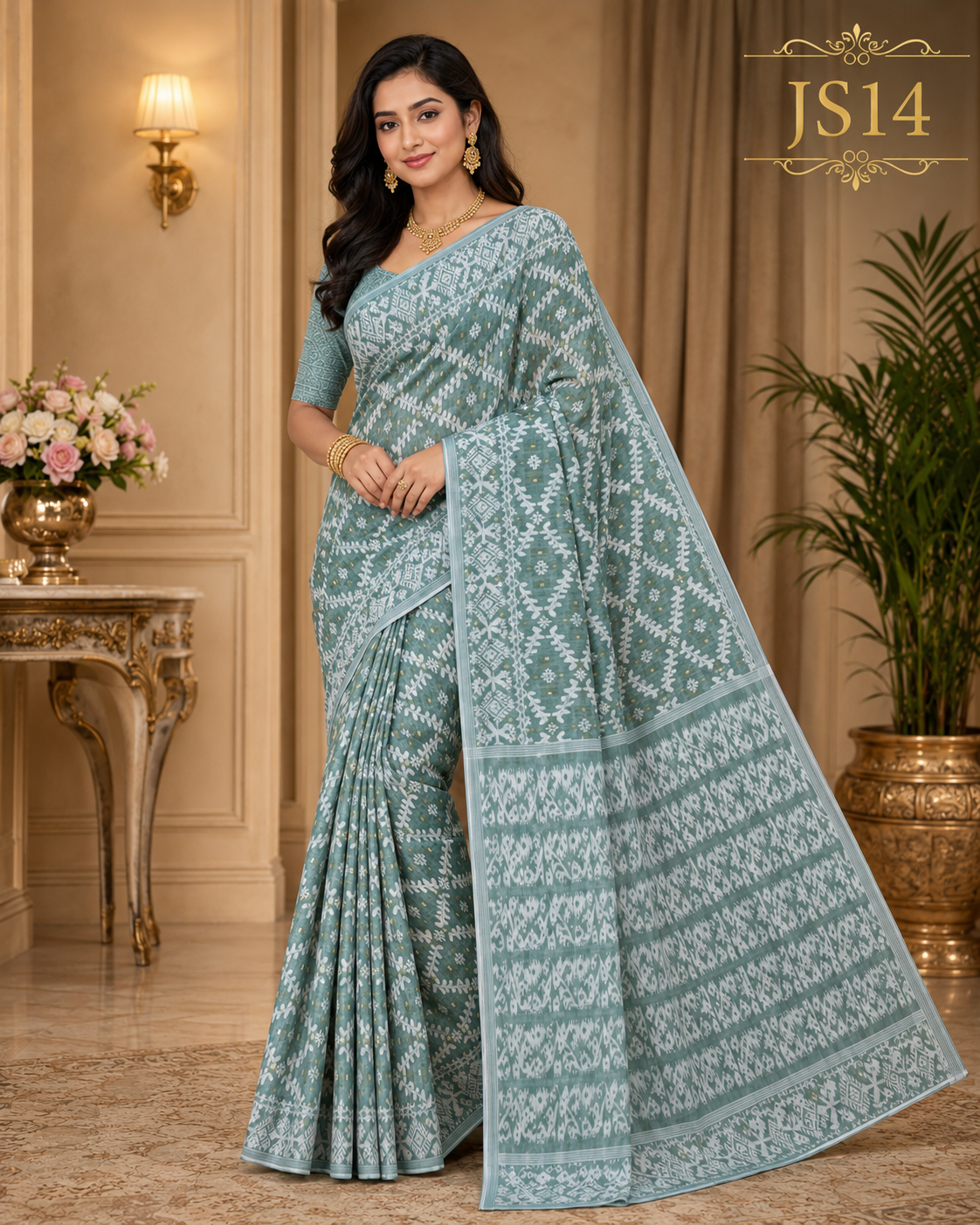 Sea Green Jamdani Saree-JS14