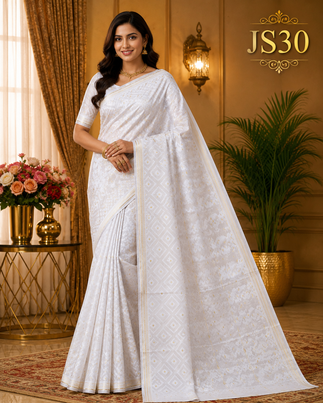 Pearl White Jamdani Saree-JS30
