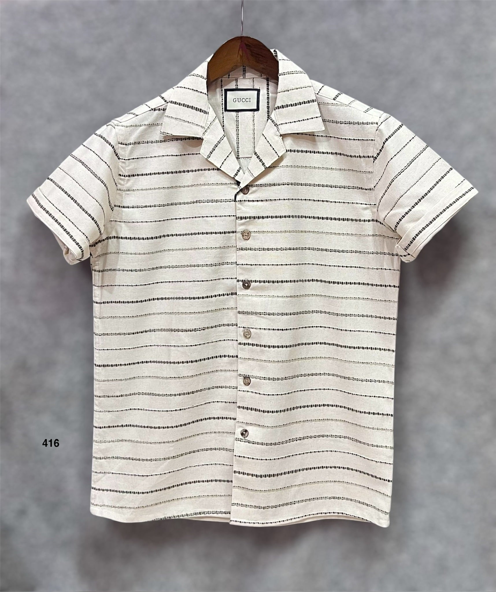 Premium Cuban Collar Bamboo Stripe Shirt GCST 416