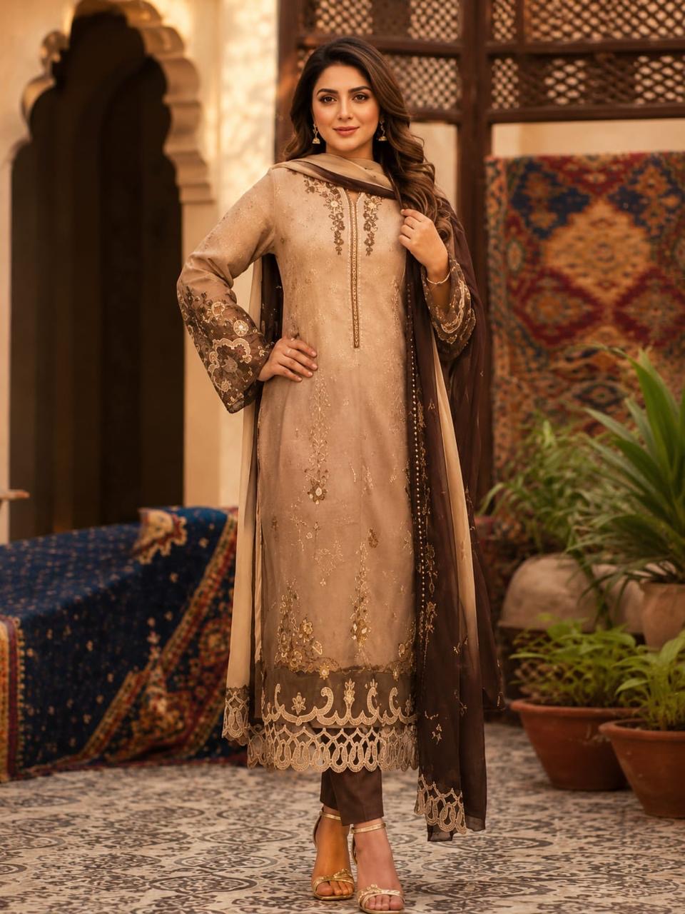 Royal Heritage Embroidered Three Piece Set-C456