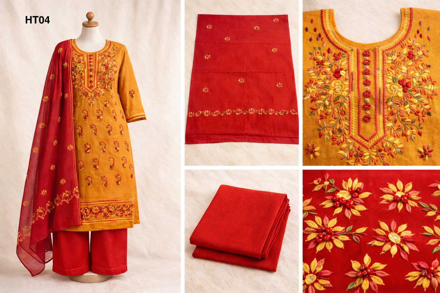 Handcrafted Embroidered Three Piece Set HT04