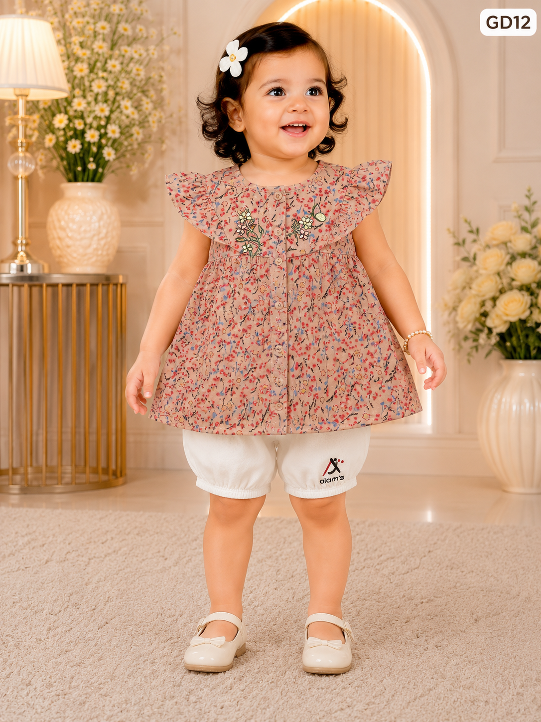 Baby Girls Floral Ruffle Top & Bloomer Set-GD12