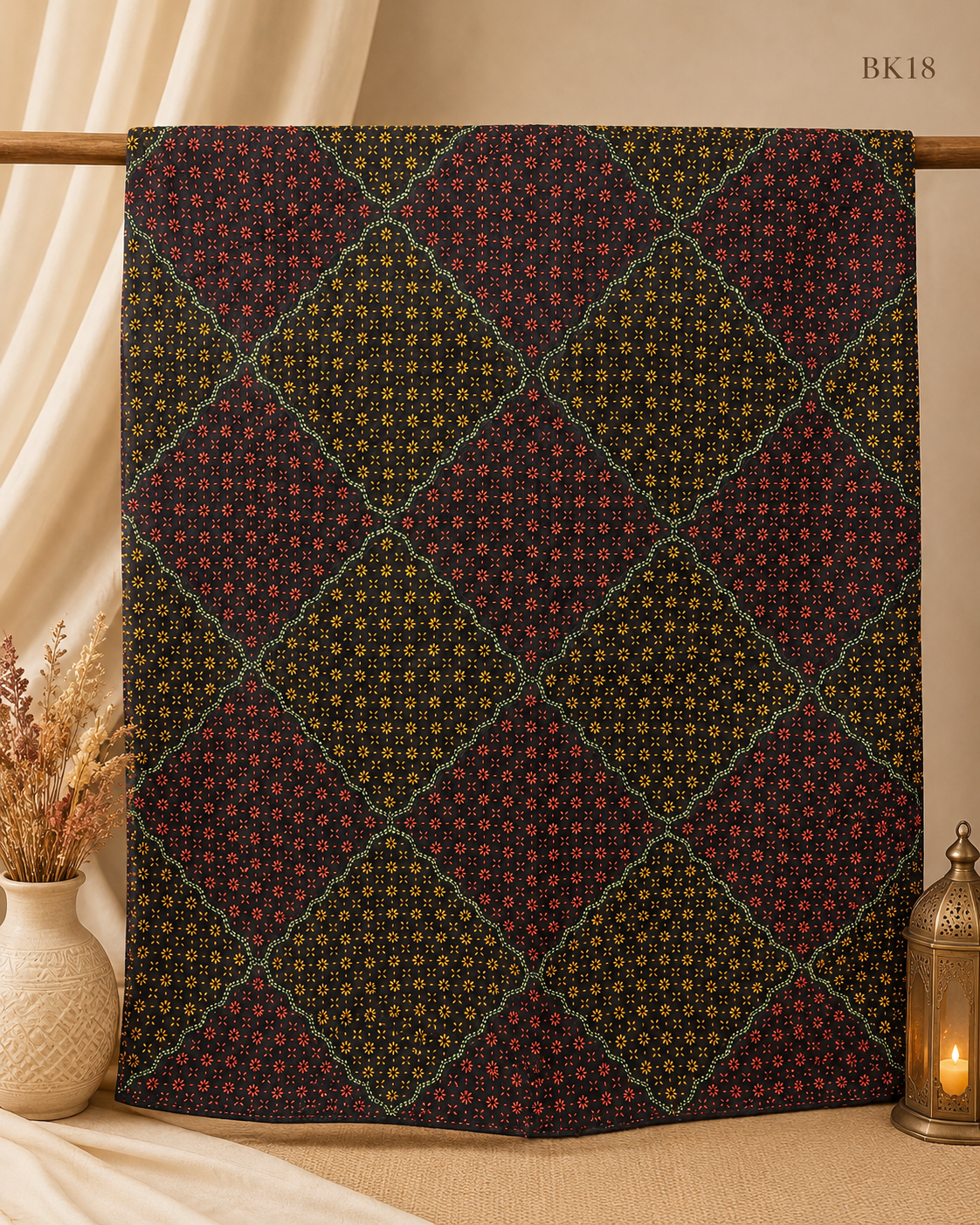 Bakulful Nakshi Kantha – Black Red Yellow Patchwork | BK18