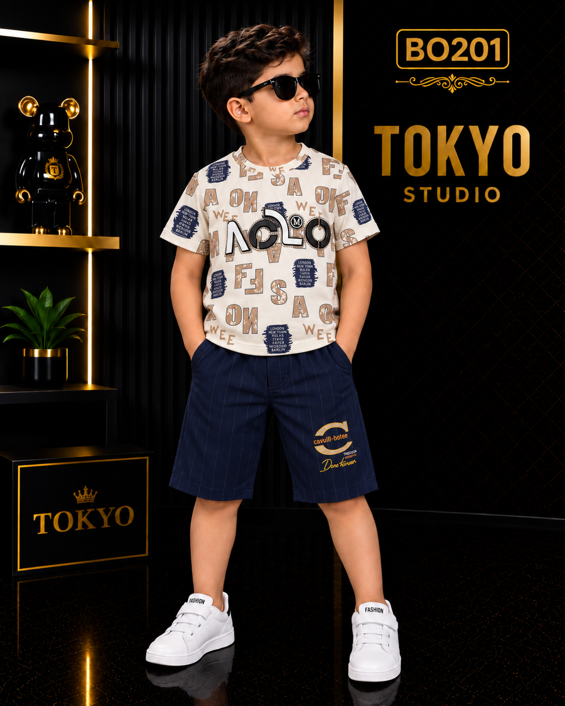 Boys Premium All-Over Print T-Shirt & Shorts Set-BO201
