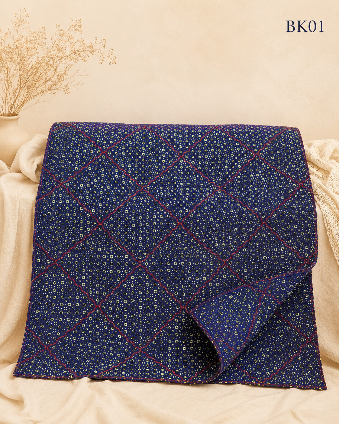 Bakulful Nakshi Kantha–Navy Blue Yellow Floral|BK01A