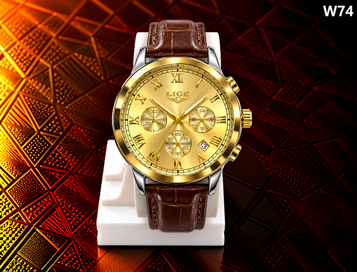 Men's Premium Luxury Roman Numeral Multifunction Analog Leather Strap Watch – W74