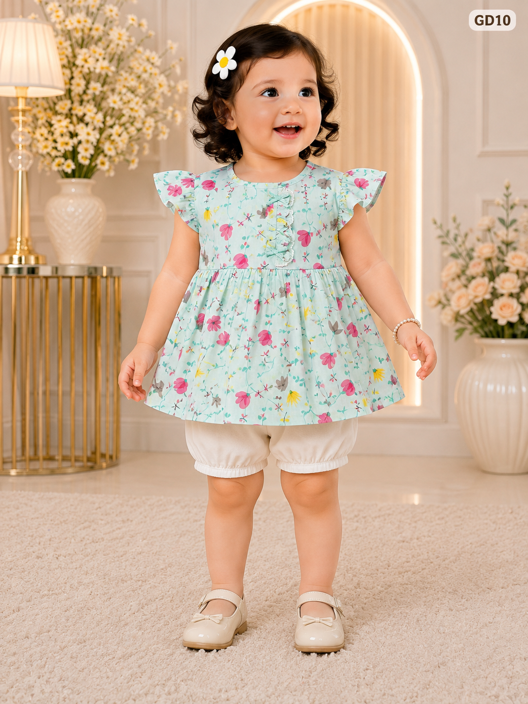 Baby Girls Floral Ruffle Top & Bloomer Set-GD10