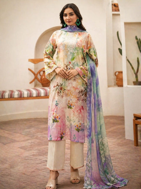 Luxury Digital Printed Lawn Three Piece Set -C196