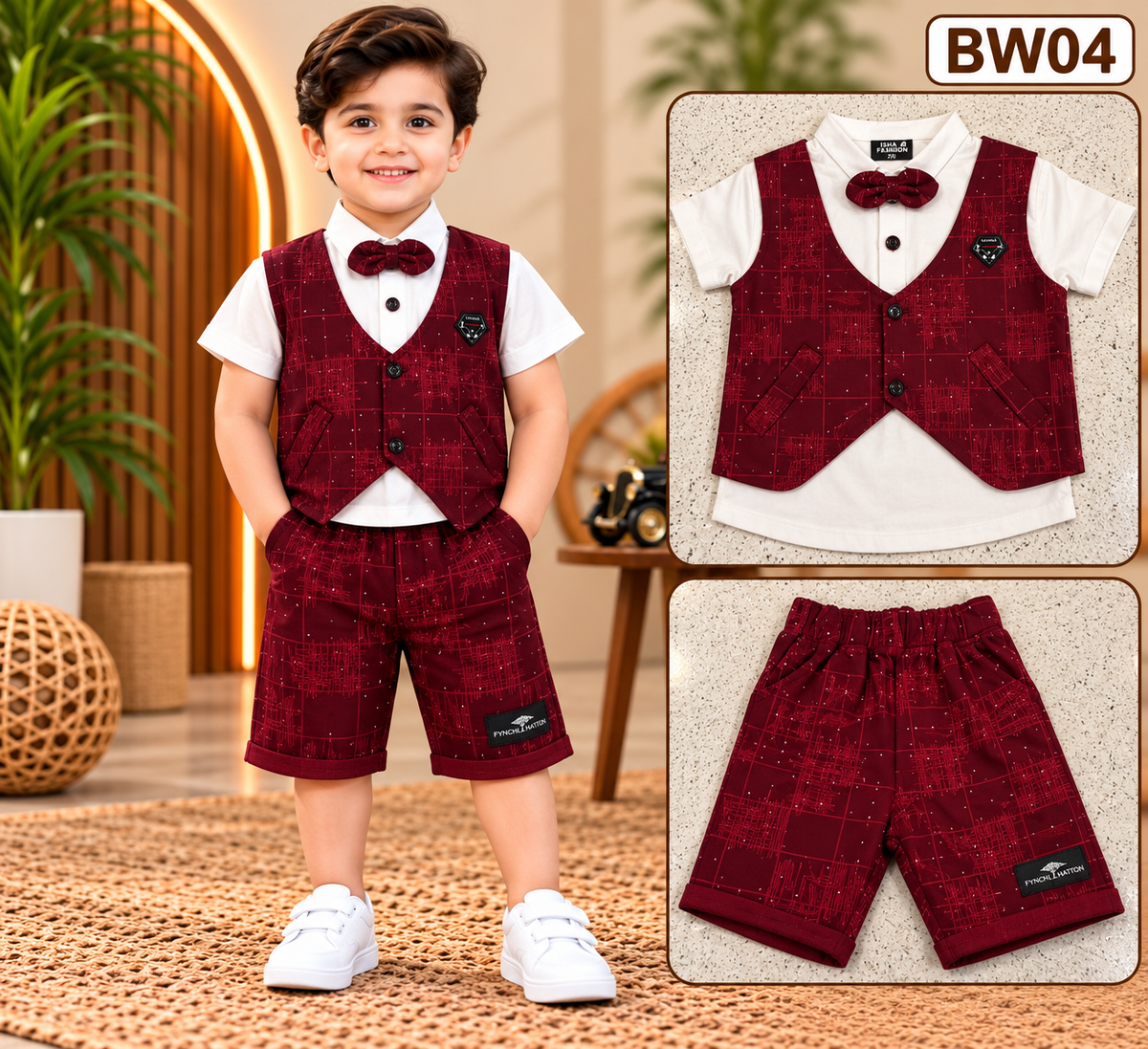 Premium Boys Bow Tie Waistcoat, Shirt & Matching Shorts Set-BW04