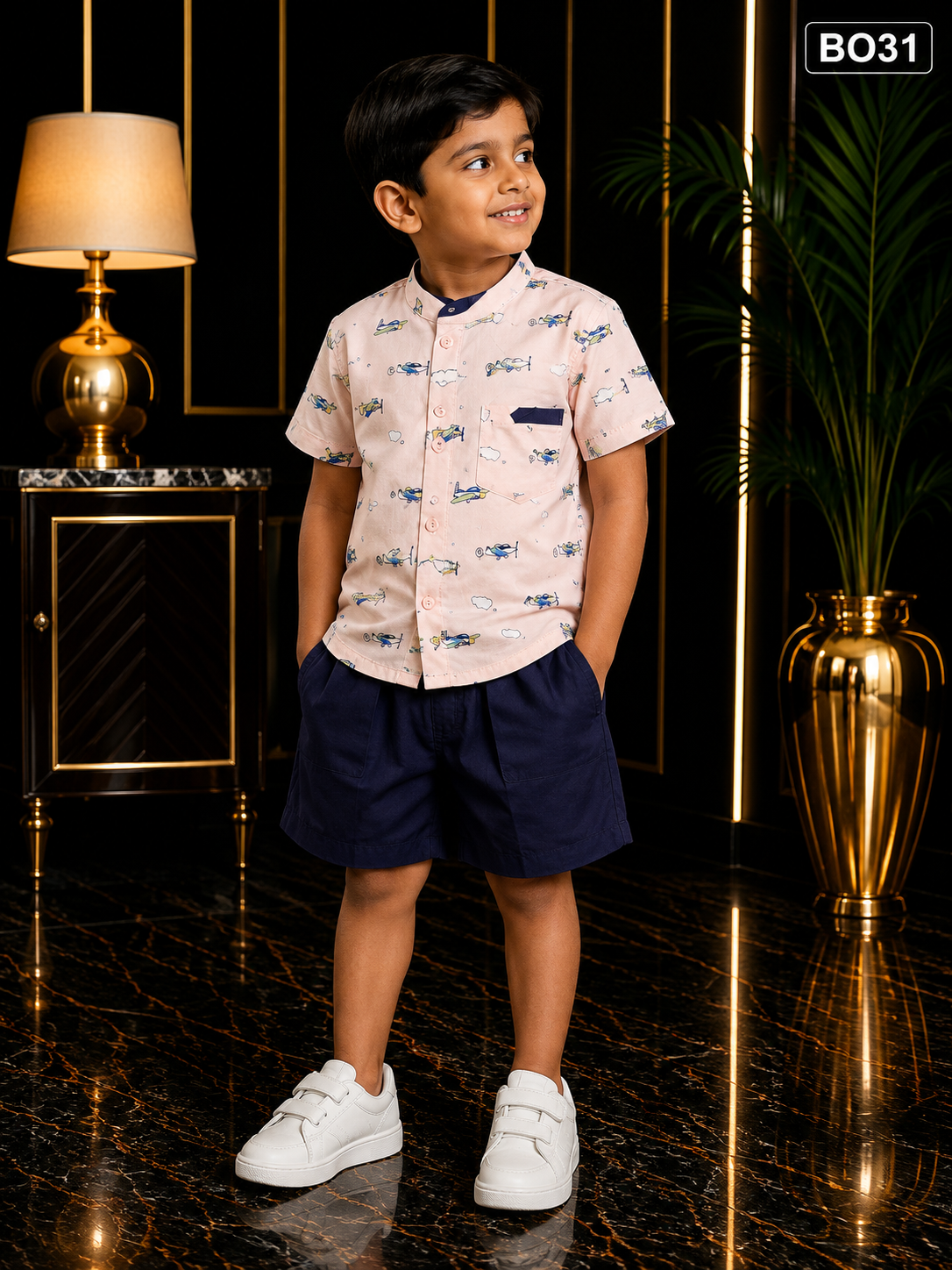 Boys Airplane Print Shirt & Shorts Set-BO31