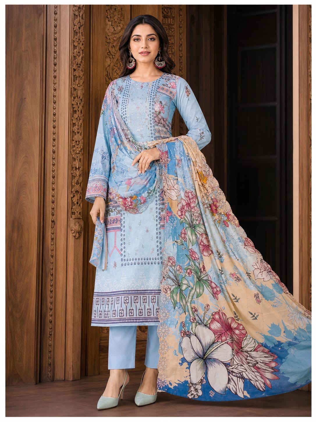 Luxury Digital Printed Lawn Three Piece Set -C263