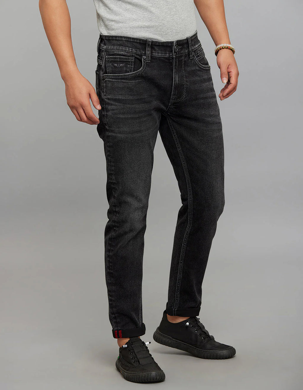 CHARCOAL 5 POCKET LOW-RISE TAPERED ANKLE LENGTH STRETCH JEANS RJ6281 - CHARCOAL