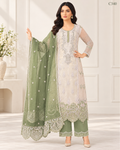 Premium Embroidered Three Piece Set with Elegant Lace Detailing – C340