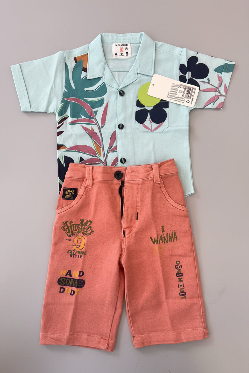 Boys Premium Stripe Shirt & Check Shorts Set B003