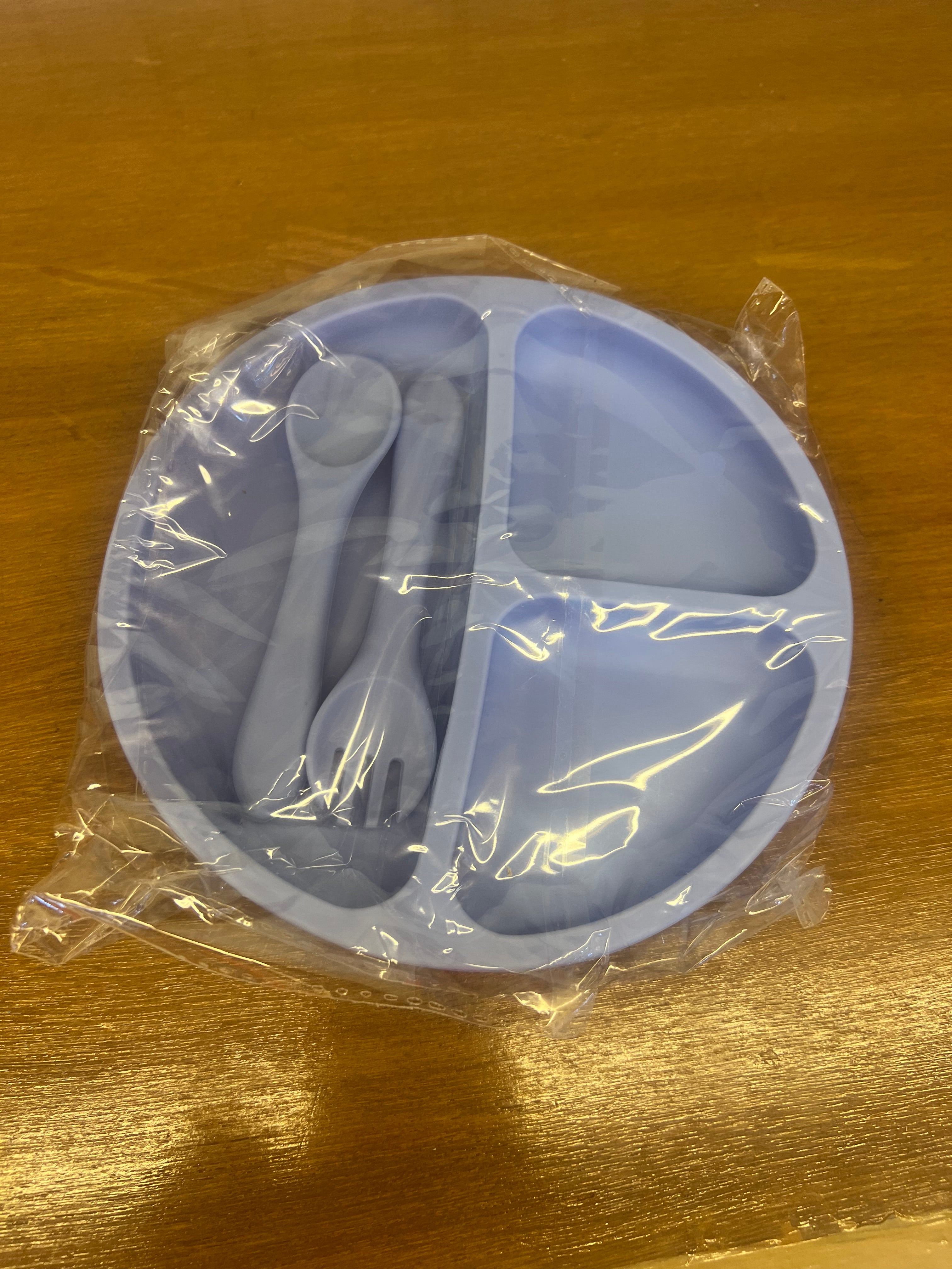 Silicone Baby Feeding Set Sectioned Plate with Spoon & Fork