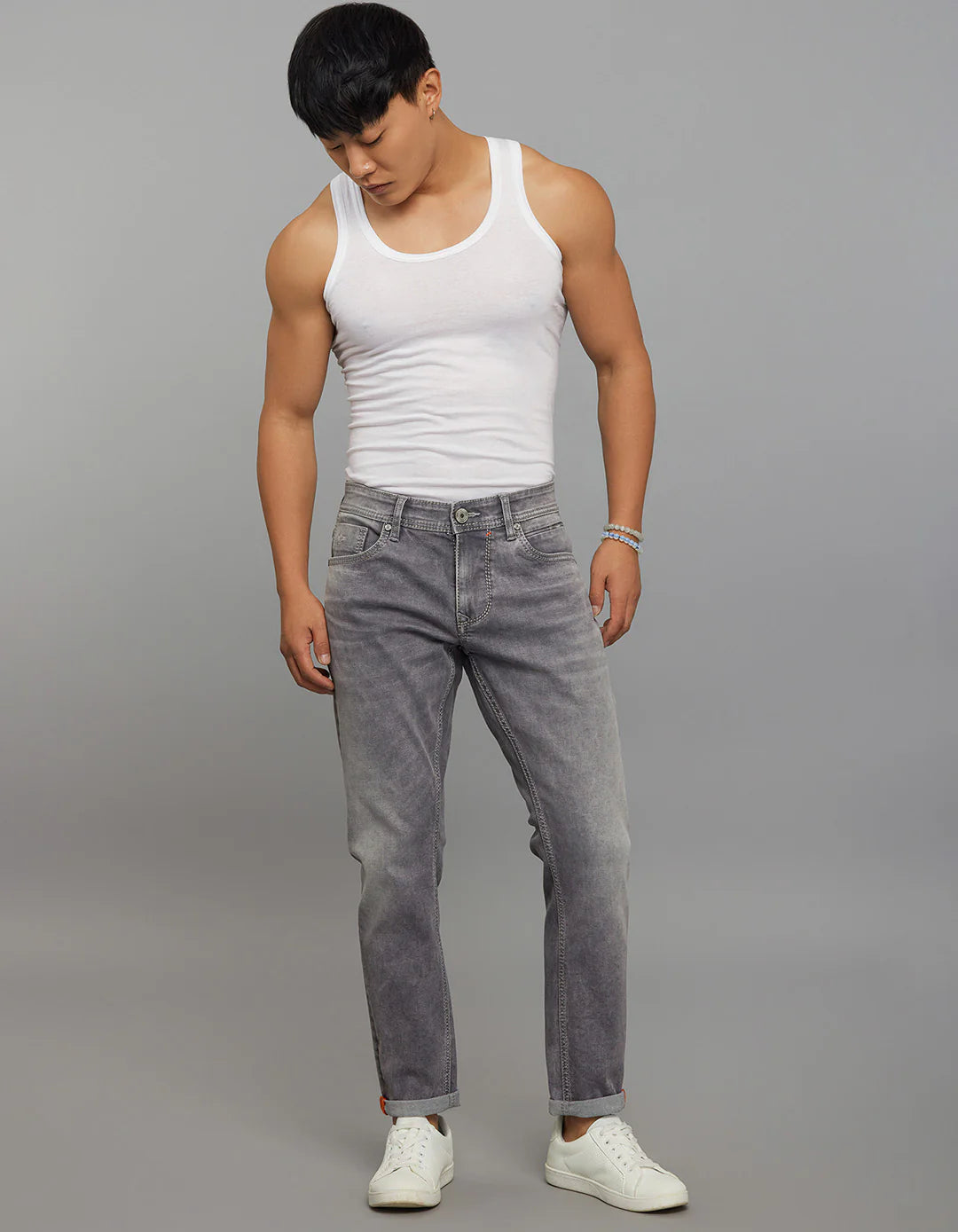 Grey 5 Pocket Low-Rise Ankle Length Stretch Jeans RJ6279