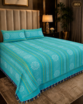 Jamdani Royal Turquoise Blue Bedsheet-JB05