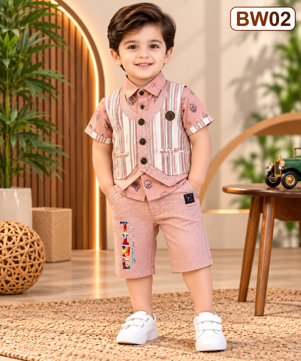 Premium Boys Waistcoat, Shirt & Shorts Set-BW02