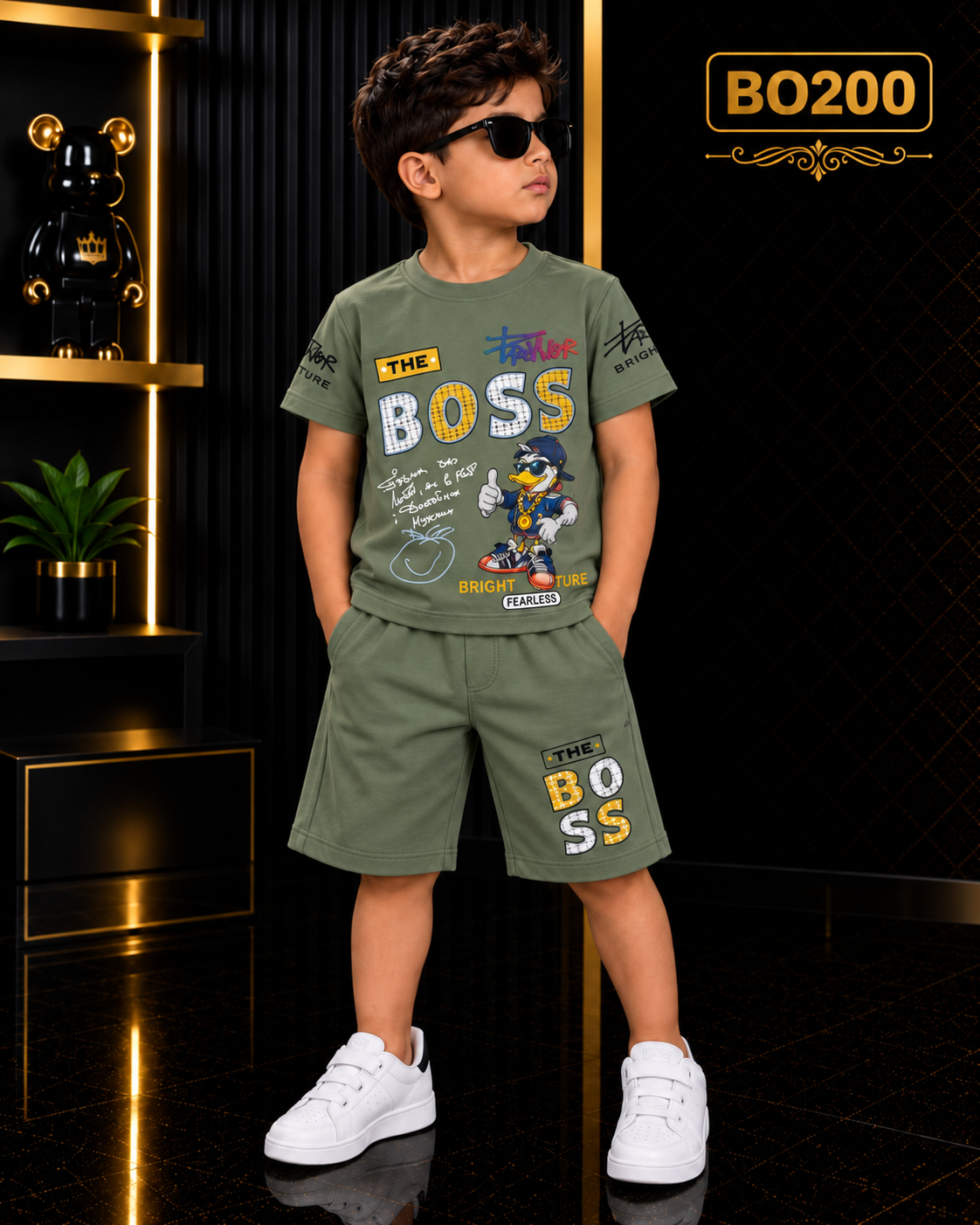 Boys Premium Boss Graphic T-Shirt & Shorts Set-BO200