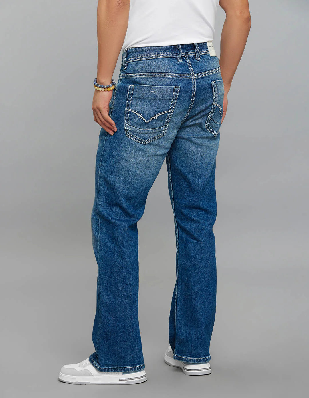Rookies Mid-Rise Cropped Length Loose Bootcut Jeans - Medium Blue RJ6323