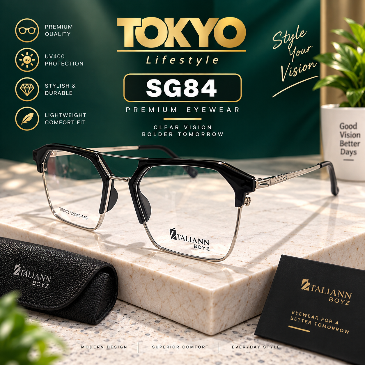 Premium Browline Square Optical Eyeglasses – SG84