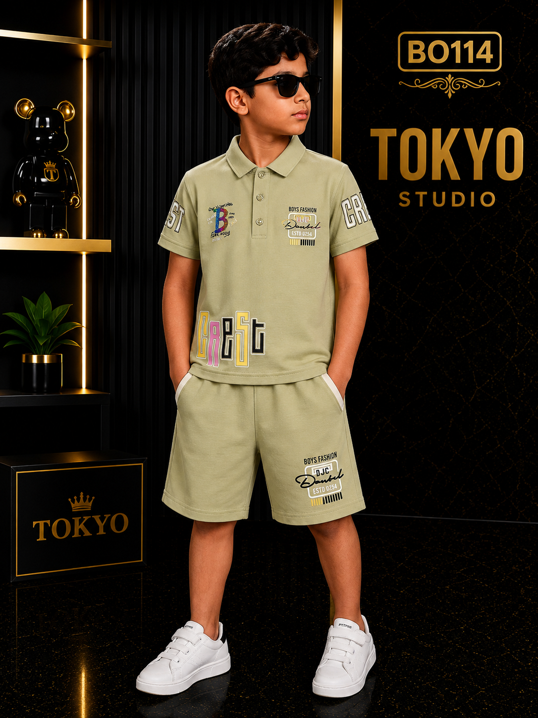 Boys’ Premium Graphic Polo T-Shirt & Shorts Set – BO114