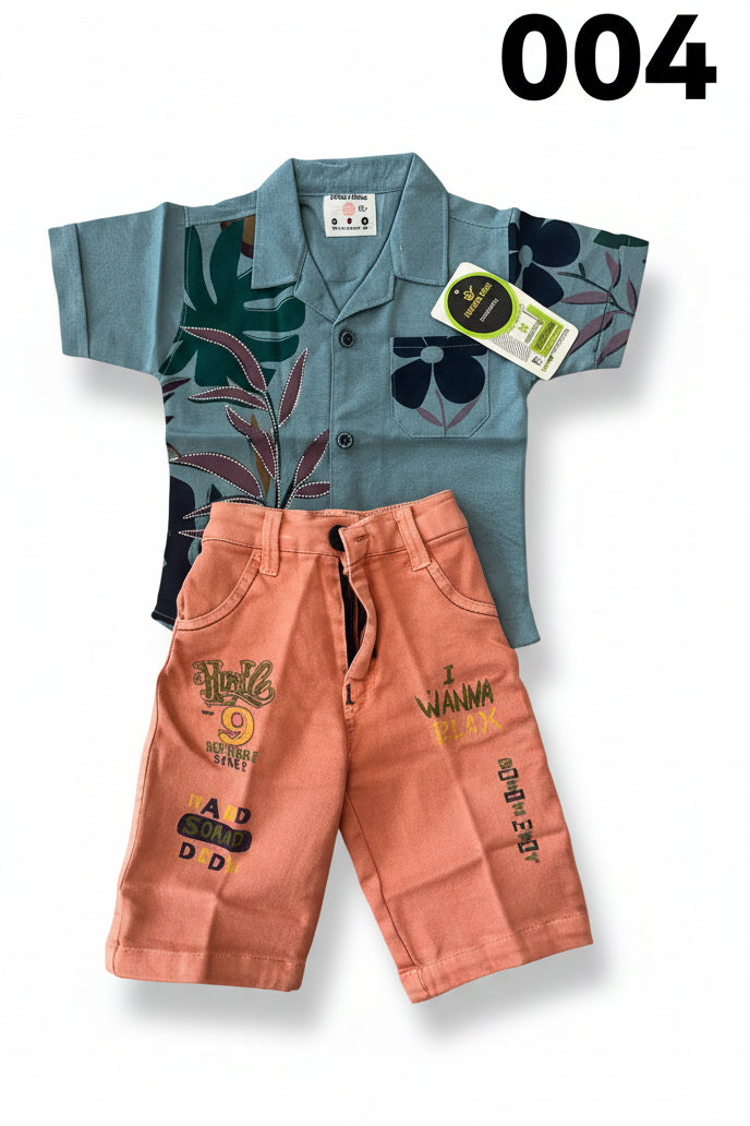 Boys Premium Stripe Shirt & Check Shorts Set B004