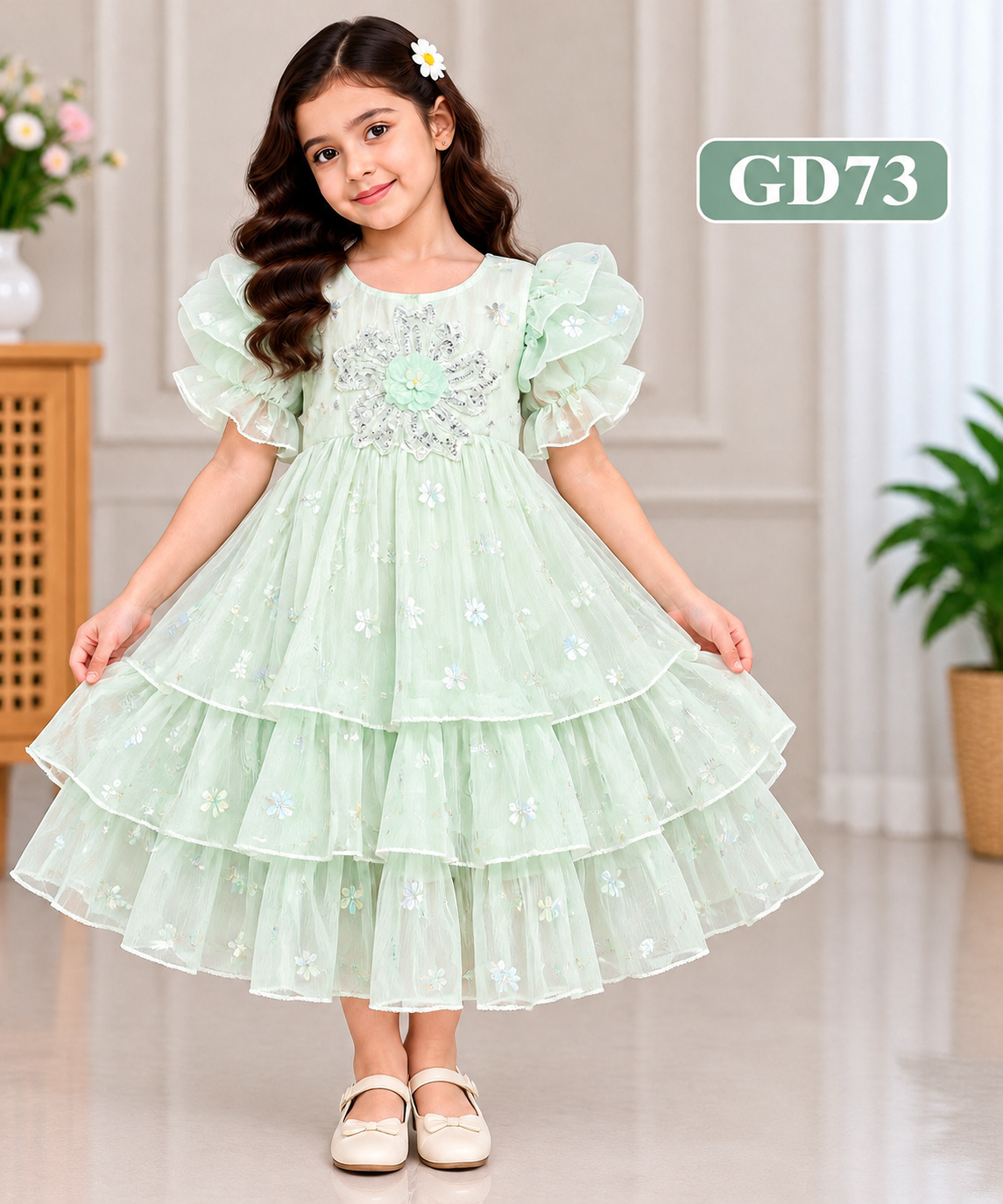 Premium Girls Layered Floral Tulle Party Dress – GD73
