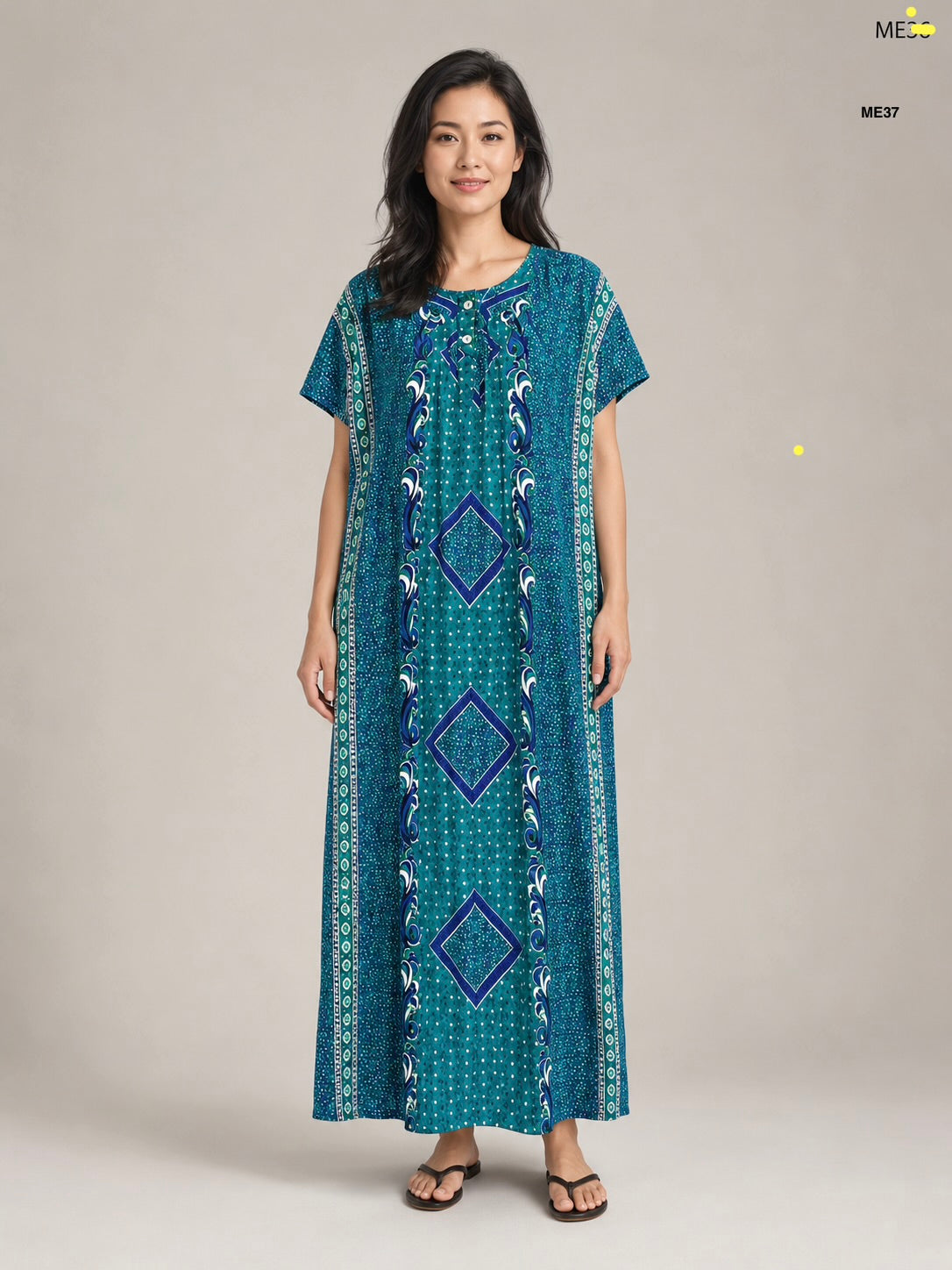 Teal Printed Button Maxi Dress-ME37