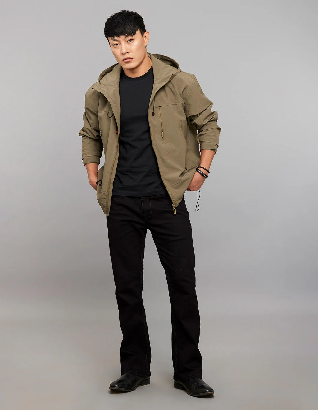 Olive Zipper Front Closure Long Sleeves Utility Jacket RJJ547A