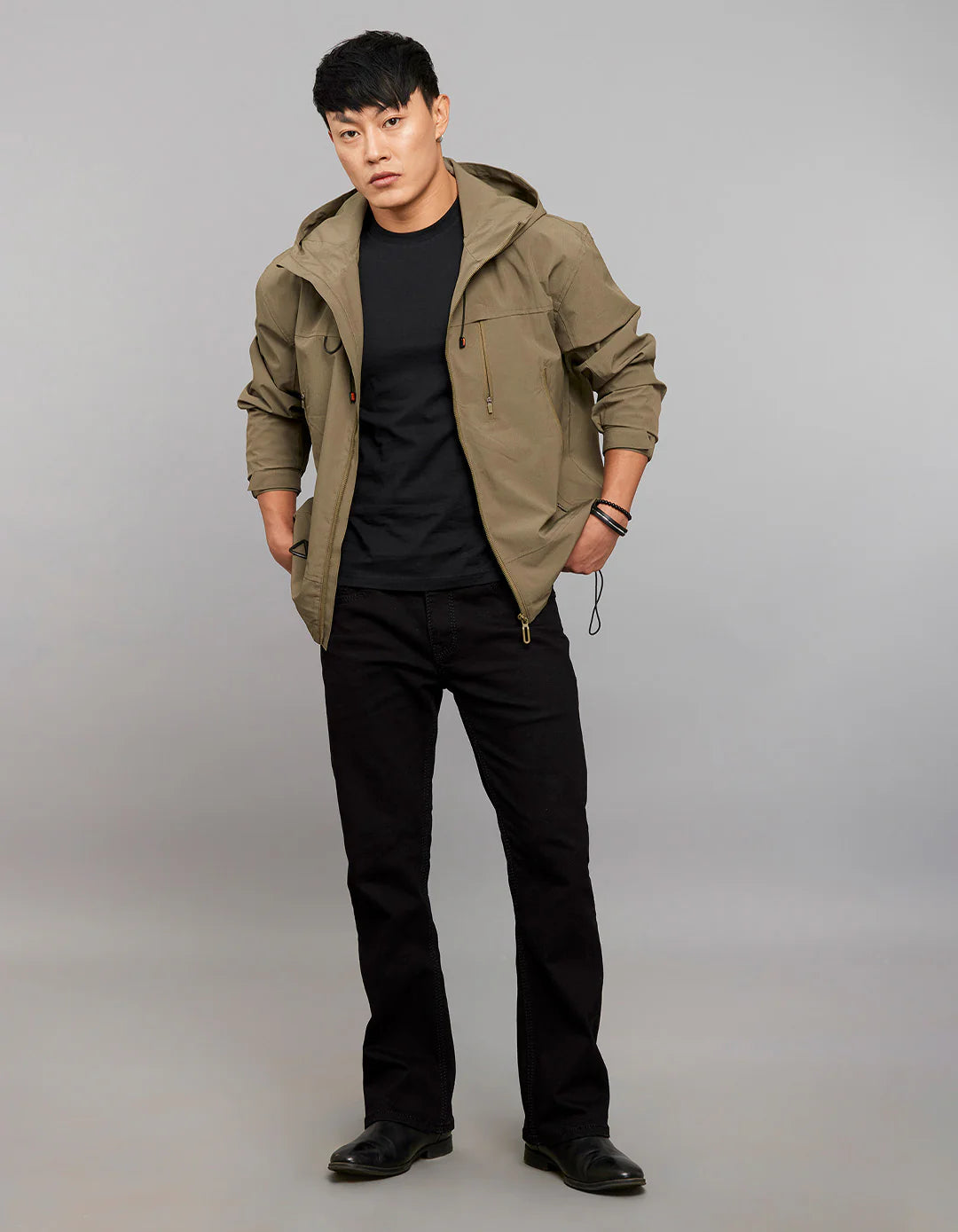 Olive Zipper Front Closure Long Sleeves Utility Jacket RJJ547A