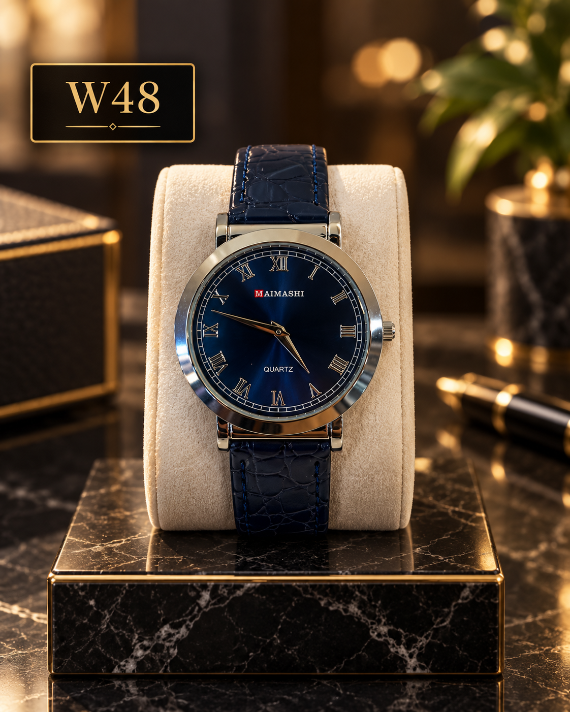 Premium Maimashi Classic Roman Dial Leather Strap Watch – W48