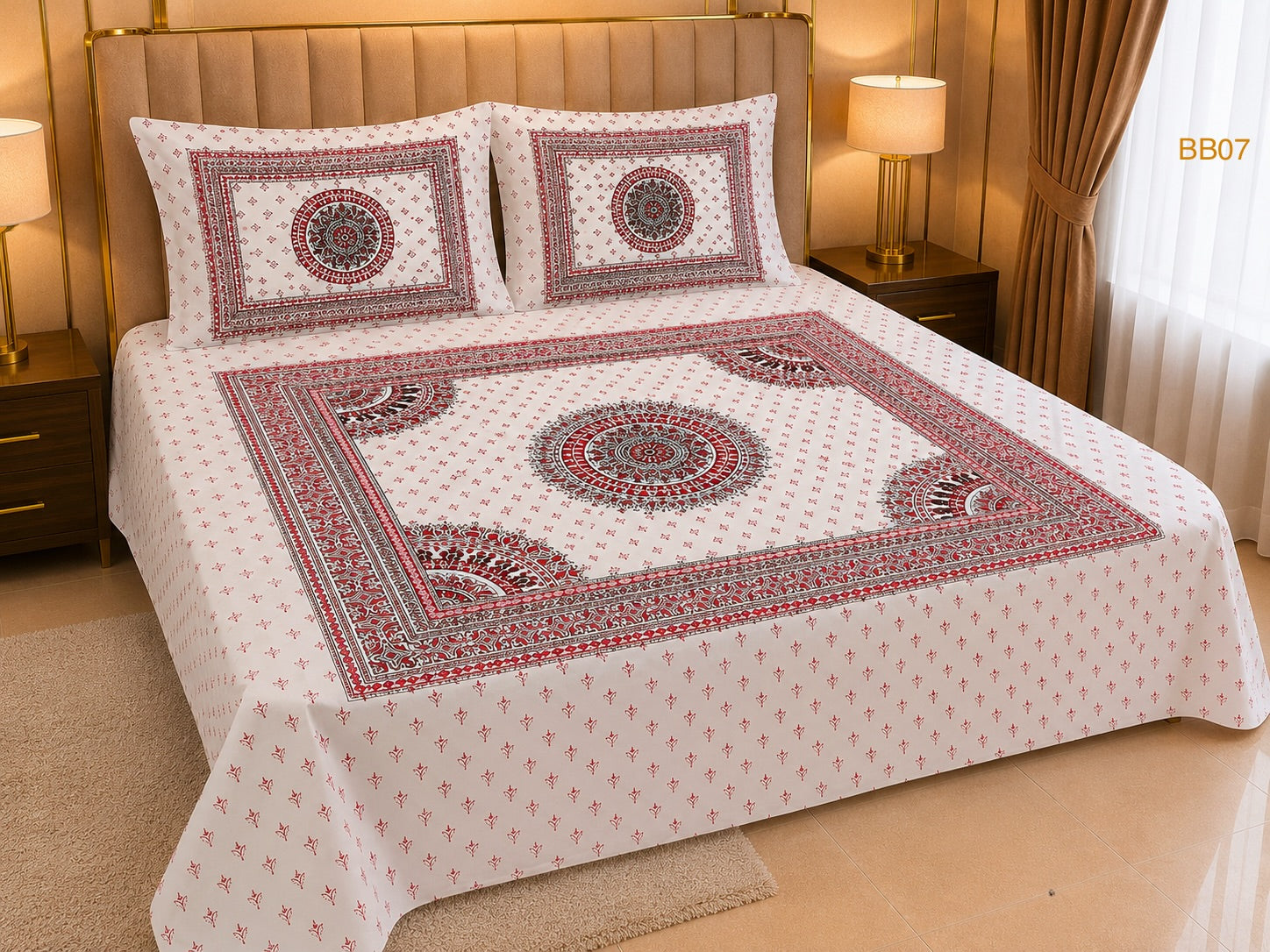 Luxury Crimson Mandala Block Bedsheet-BB07
