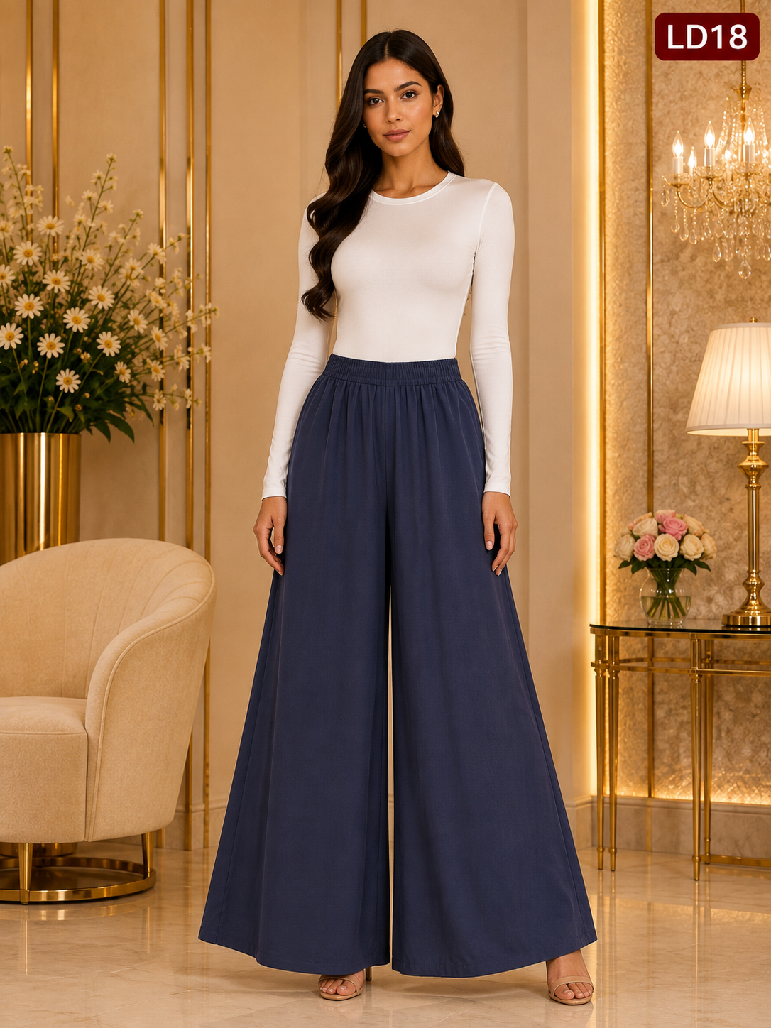 Luxury Midnight Navy Wide-Leg Palazzo Pants-LD18
