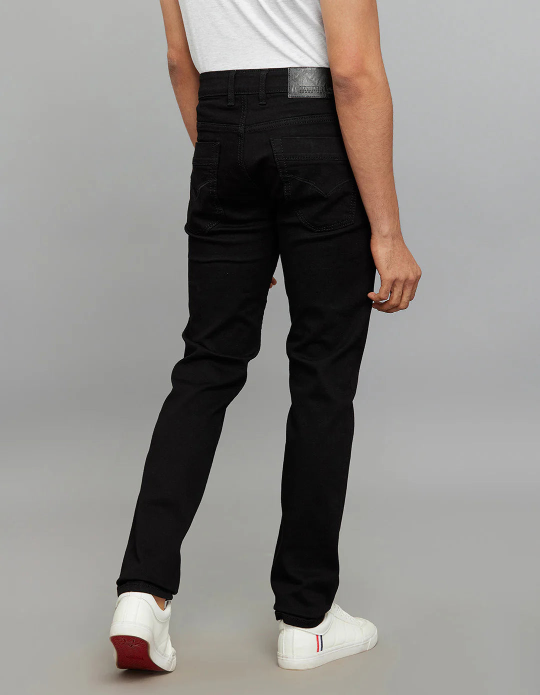 Black 5 Pocket Mid-Rise Slim Straight Fit Stretch Jeans RJ6309