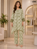 Olive Green Abstract Lace Sleeve Fish Cut Two-Piece Set-LD60