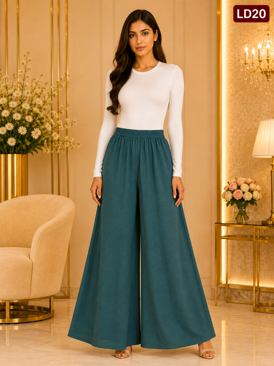 Elegant Deep Teal Wide-Leg Meesho Palazzo Pants-LD20