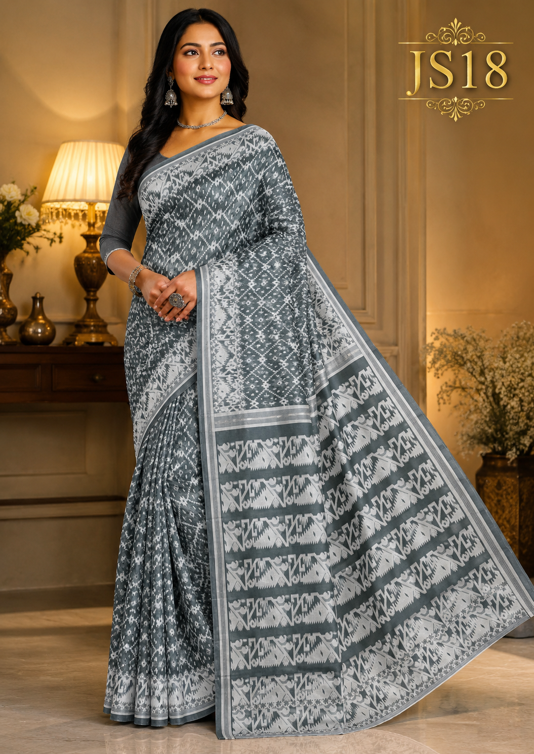 Charcoal Grey Jamdani Saree-JS18