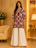 Maroon Ikat Tassel Linen Top-LD45