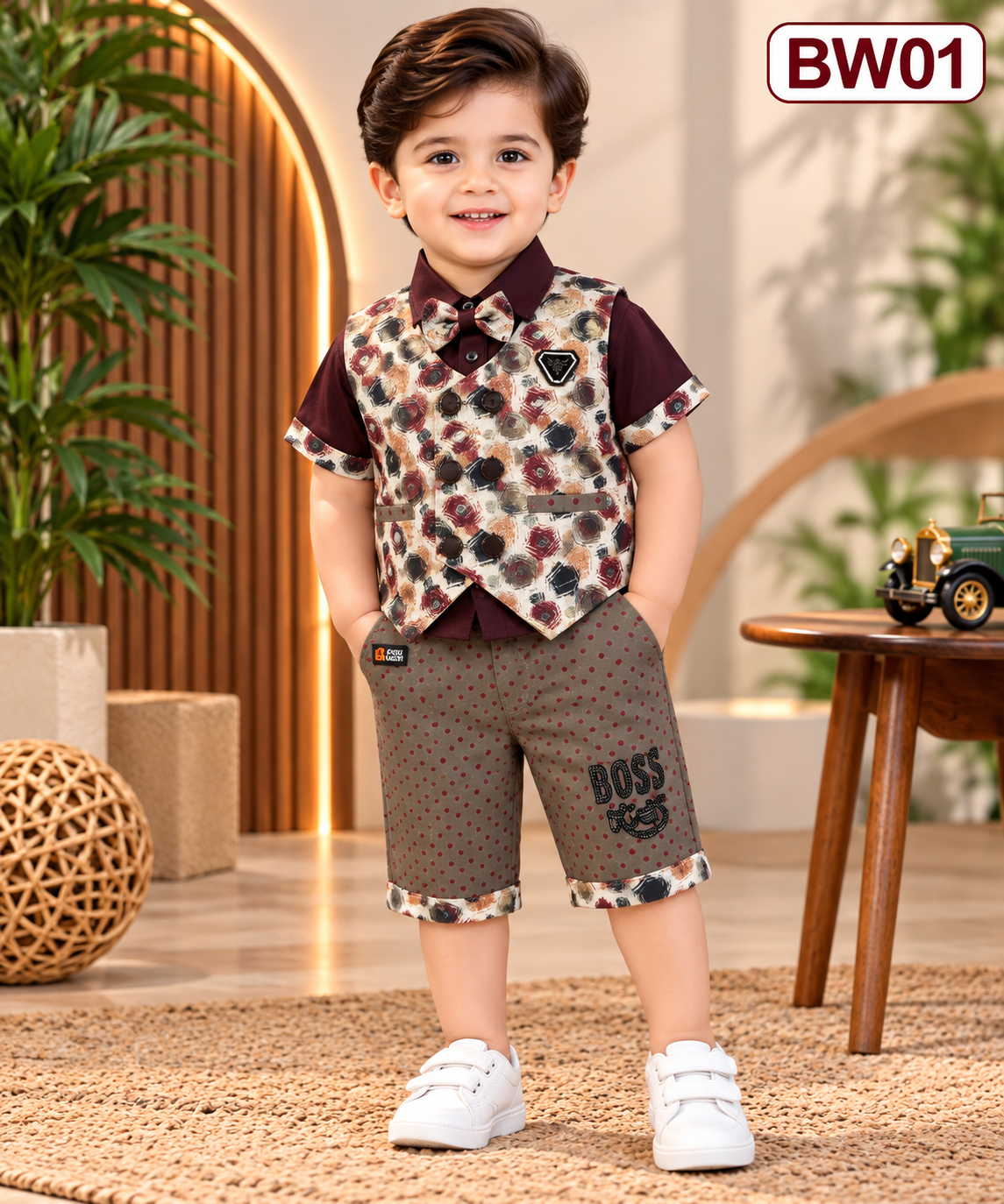 Premium Boys Waistcoat, Shirt & Shorts Set-BW01