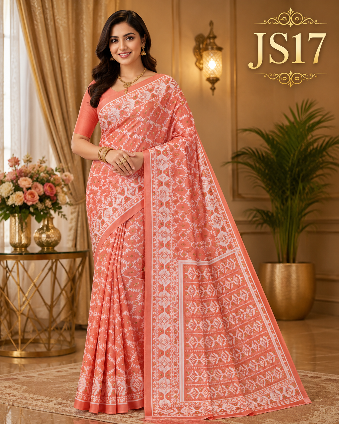 Coral Peach Jamdani Saree-JS17