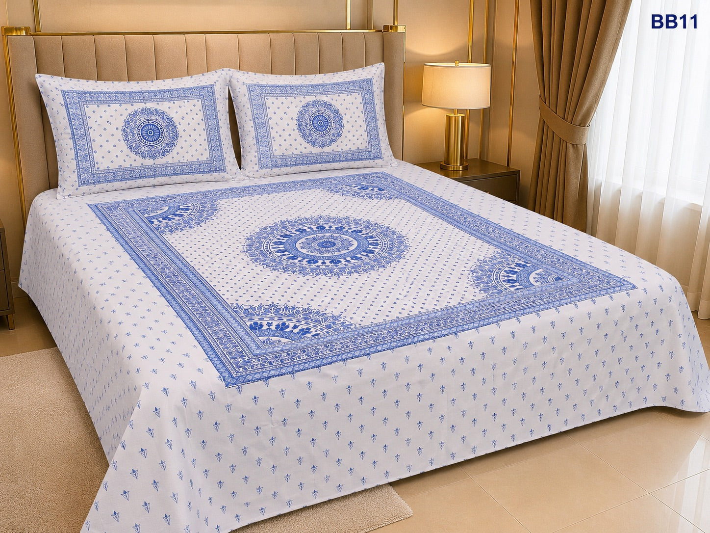 Luxury Blue Mandala Block Bedsheet-BB11