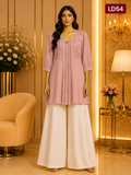 Dusty Mauve Embroidered Pleated Linen One Point Top-LD54