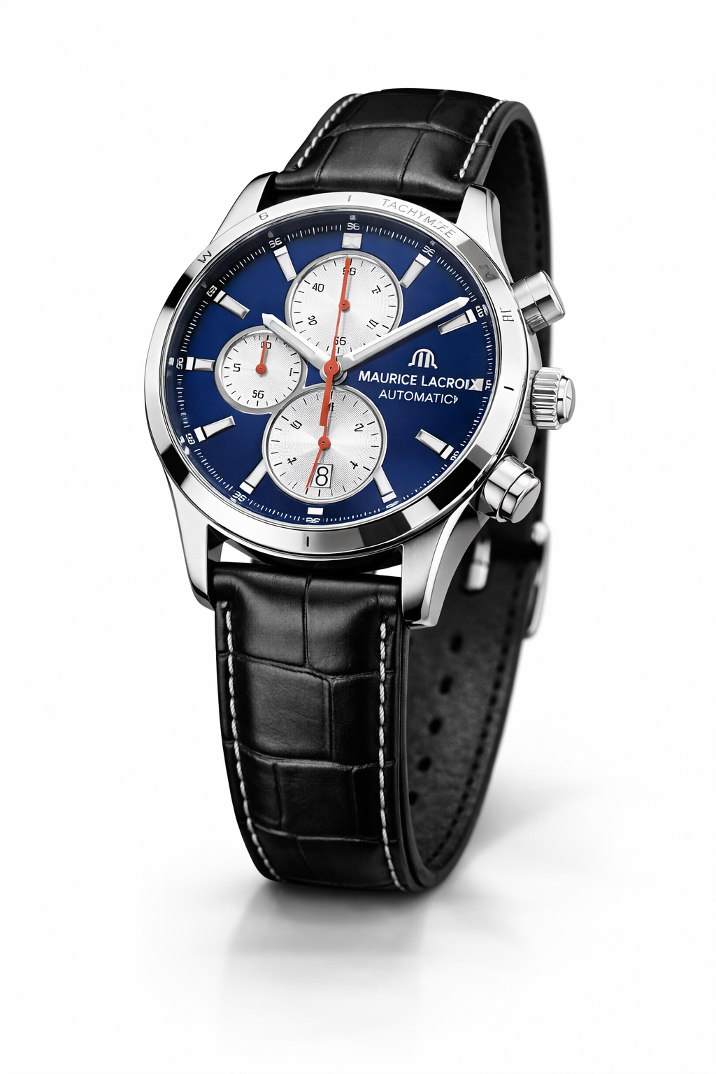 Luxury Automatic Chronograph Watch – Blue Dial & Black Leather Strap 138