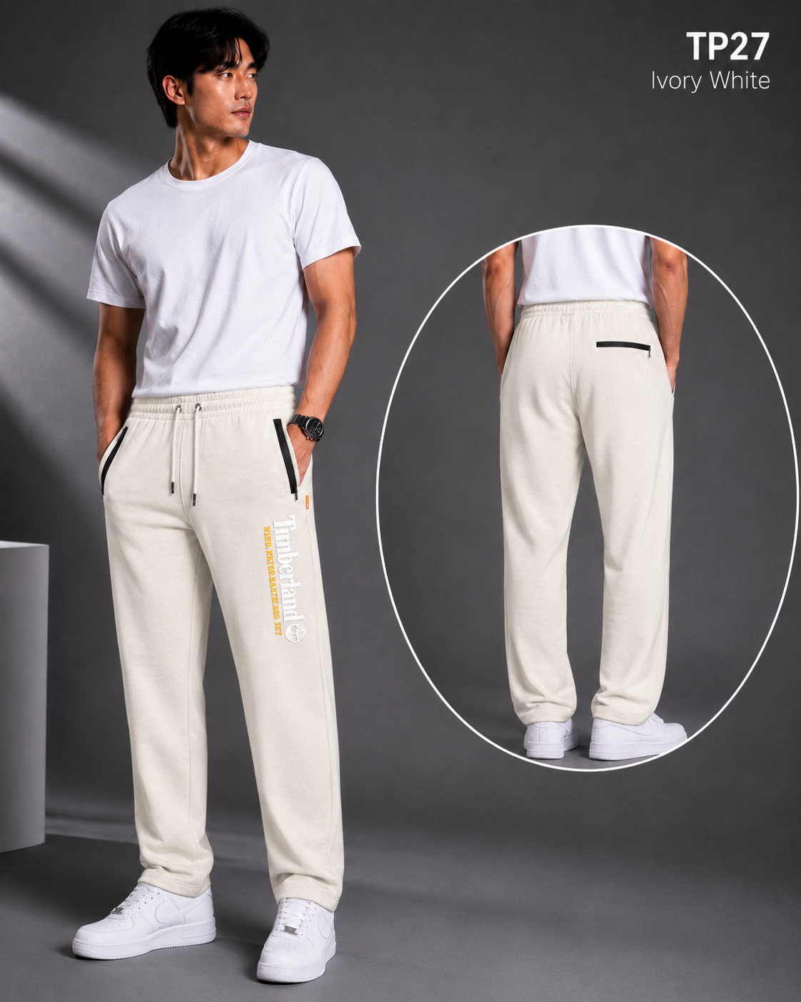 Premium Men's Ivory White Track Pants|TP27