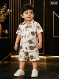 Boys’ Ivory Floral Leaf Print Shirt & Shorts Set-BO44