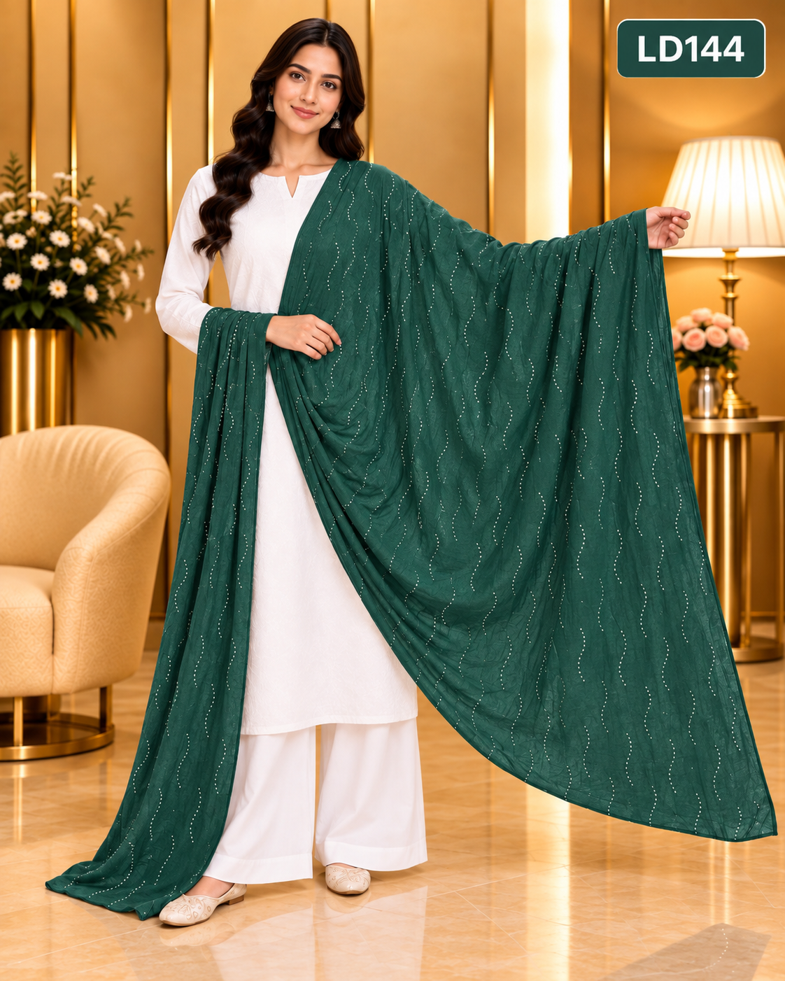 Premium Ladies Wave Stone Work Dupatta-LD144