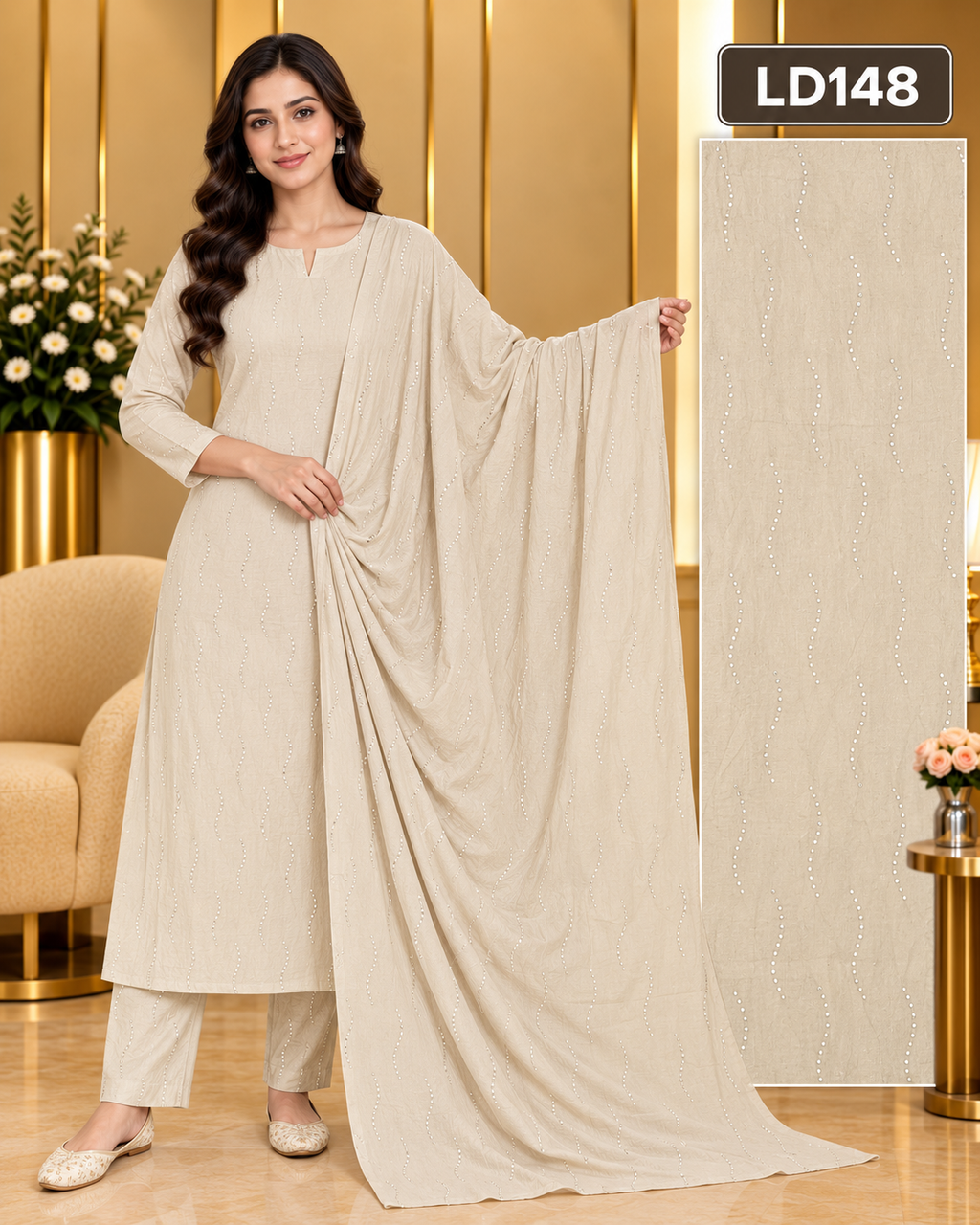 Premium Ladies Wave Stone Work Dupatta-LD148