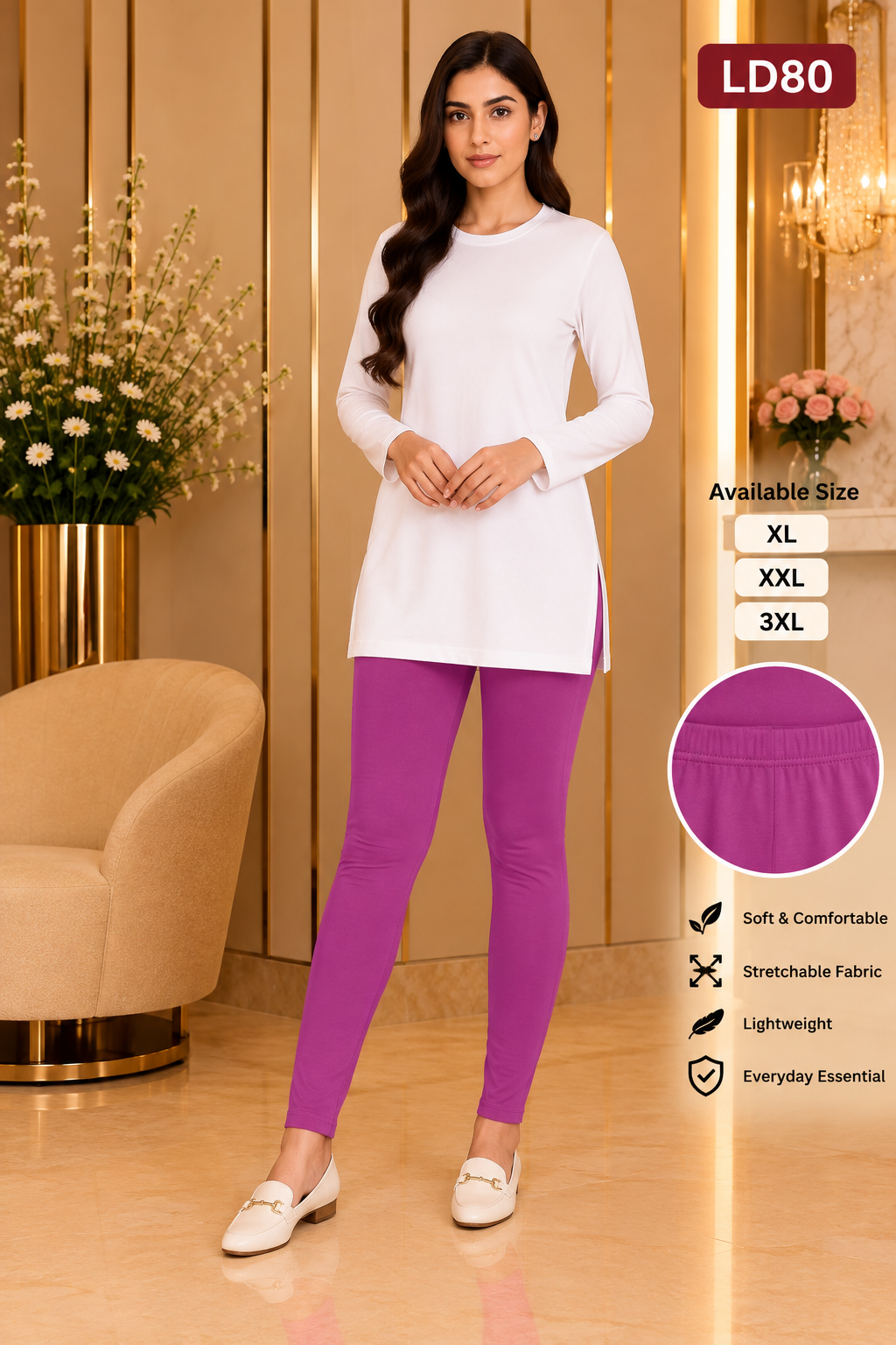 Premium Women’s Stretch Leggings LD80 — Magenta Purple